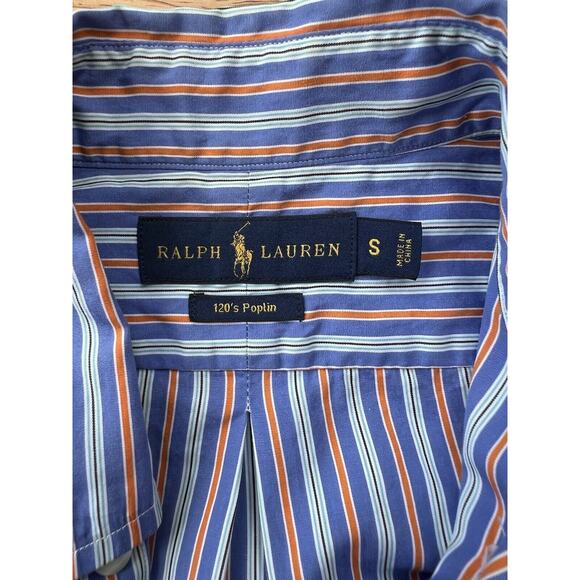 Polo Ralph Lauren Shirt Mens Small Button Up Blue Orange Bar Stripe 120s Poplin - Picture 5 of 8